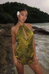 Robe mini imprimée dos nu