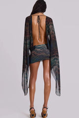 Tie-Dye Deep V Neck Backless Mini Dress