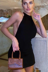 Robe mini dos nu ajourée à col halter