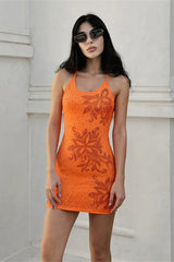 Robe courte à fleurs en strass