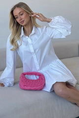 Puff Sleeve Buttoned Mini Dress