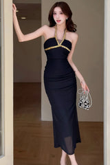 Robe midi moulante dos nu à diamants