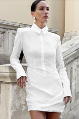 Padded Shoulder Shirt Midi Dress