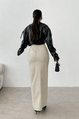 Jupe taille haute kaki en PU