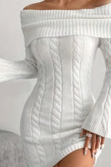 Trendy Casual Versatile Solid Off Shoulder Knit Sweater Dress