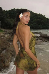 Robe mini imprimée dos nu