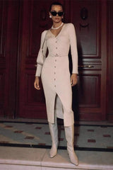 Slim Knit Long Sleeve Midi Dress