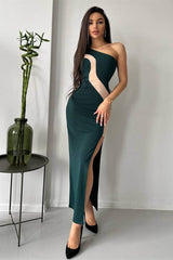 Asymmetrical One-Shoulder Mesh Midi Dress