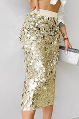 Solid Sequin High Waist Midi Christmas Skirt