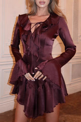 V-Neck Ruffled Tie Midi Dress