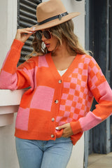 Plaid Panel Plus Size Christmas Cardigan