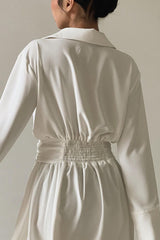 V-Neck Ruched Long Sleeve Midi Dress