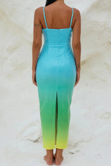 Robe midi à fines bretelles et sequins dégradés