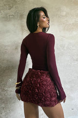 3D Floral Panel Long Sleeve Bodycon Mini Dress