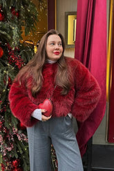 Faux Fur Blend Red Christmas Outerwear