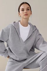V Neck Loose Fit Pullover Hoodie