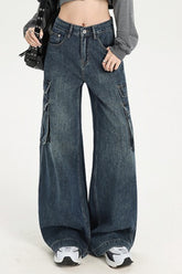 Jean cargo droit taille haute