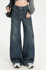 Jean cargo droit taille haute