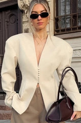 Elegant V Neck Fitted Blazer Jacket