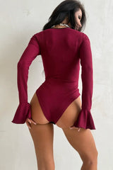 Square Neck Bell Sleeve Slim Long Sleeve Tee