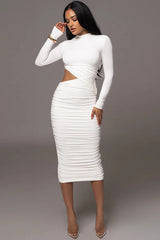 Long Sleeve Cutout Ruched Midi Dress