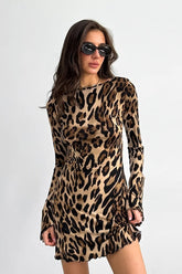 Leopard Knit Round Neck Mini Dress