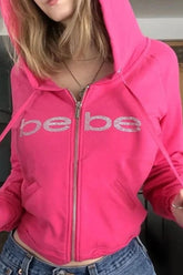 Rhinestone Bebe Print Hoodie