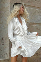 White Chiffon V-Neck Mini Dress