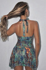 Robe mini imprimée dos nu