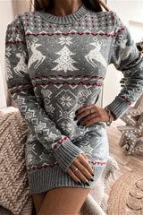 Robe mini moulante sexy à blocs de couleurs et à motifs de rennes en maille