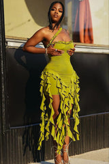 Robe mini dos nu à volants et patchwork