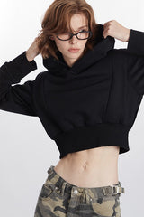 Cropped Solid Color Hoodie