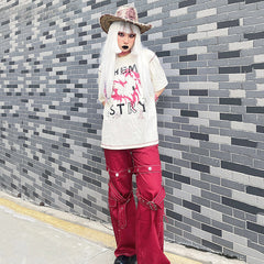 Pantalon cargo rétro steampunk à jambes larges, amovible et multi-usages