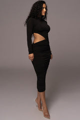 Long Sleeve Cutout Ruched Midi Dress