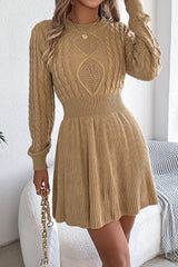 Solid Round Neck Chunk Cable Waisted Knit Mini Dress