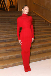 Robe pull maxi moulante en maille jacquard croisée à col montant