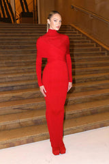 High Neck Cross Knit Jacquard Bodycon Maxi Sweater Dress