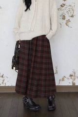 Jupe de Noël trapèze à carreaux bordeaux
