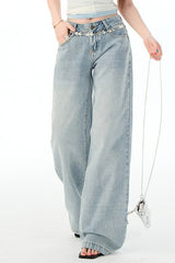 Low Rise Light Blue Straight Jeans