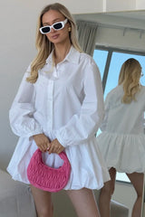 Puff Sleeve Buttoned Mini Dress