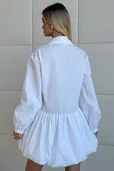 Puff Sleeve Buttoned Mini Dress