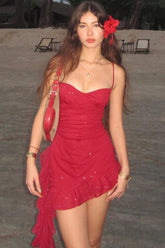 Robe mini à fines bretelles volantées