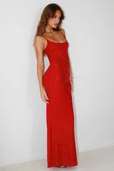 Rhinestone Open Back Tie Spaghetti Strap Sexy Maxi Dress