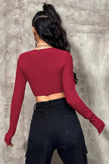 T-shirt bustier court sexy rayé à manches longues