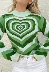 Heart Embroidered Stripe Trendy Crop Cami Top Green / S Sweaters-L