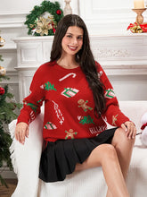 Drop Shoulder Gingerbread Man Pattern Long Sleeve Knit Christmas Sweater Sweaters-L