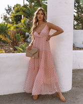 Robe longue à volants métallisée ajustable Fathoms Below - Rose - VENTE FINALE