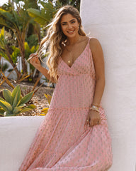 Robe longue à volants métallisée ajustable Fathoms Below - Rose - VENTE FINALE