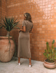 Hot Springs Button Down Knit Maxi Dress - Mocha - FINAL SALE