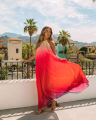 Robe longue dos nu plissée Mykonos à effet ombré - Rose rouge